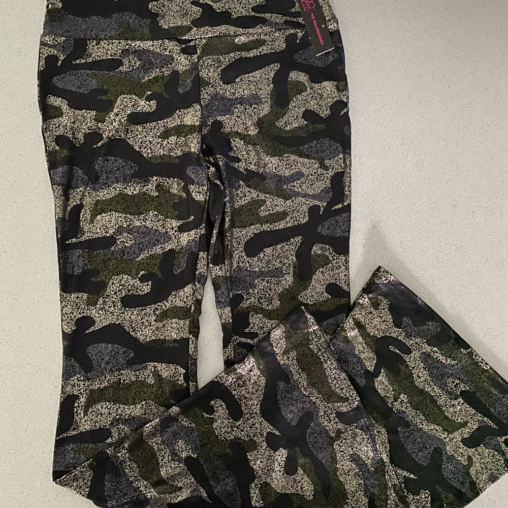 Leggings Bell Bottom, camouflage, gold purple and black, M